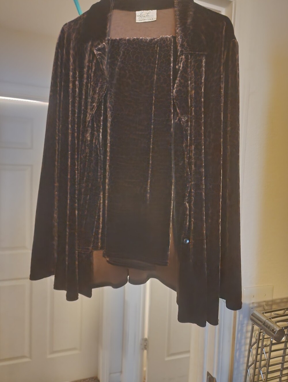 Unknown Brand Velvet A-Line Skirt and Jacket Set in Dark Brown
